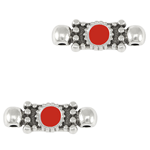 DQ European metal charms connector Antique Silver-Red (nickel free)
