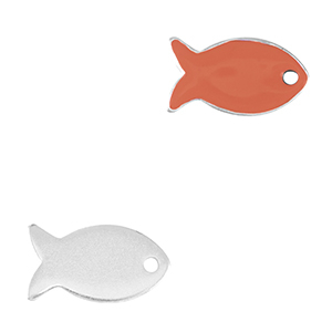 DQ European metal charms fish Antique Silver-Coral Red (nickel free)