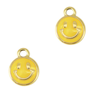 Stainless steel charms smiley enamel Gold-Yellow