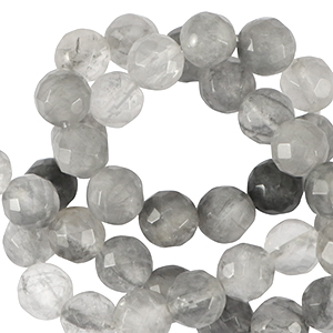Natural stone beads 8mm faceted polished Iced Grey