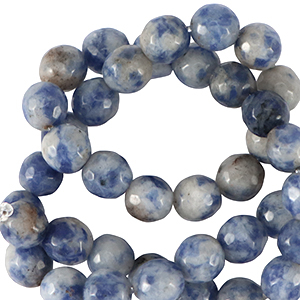 Natural stone beads Sodalite and Microcline 4mm faceted polished Dark Blue-White