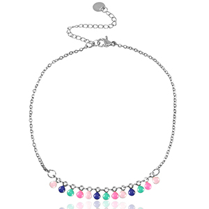 Stainless steel anklets chain enamel Silver-Multicolour