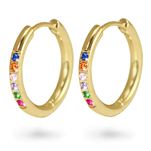 Stainless steel earrings creole cubic zirconia 21mm Gold