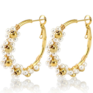 Stainless steel earrings creole flower 35mm Gold-White