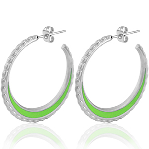 Stainless steel earrings creole 30mm Silver-Neon Green