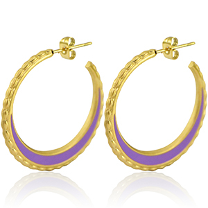 Stainless steel earrings creole 30mm Gold-Purple