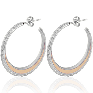 Stainless steel earrings creole 30mm Silver-Vintage Pink