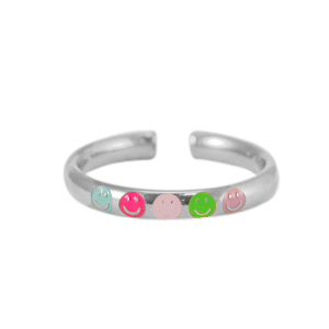 Stainless steel rings enamel smiley Neon Multicolour-Silver