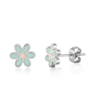 Stainless steel earrings flower Turquoise-Silver