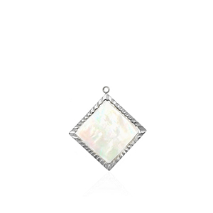 Stainless steel charms shell rhombus Silver-White (natural colour)