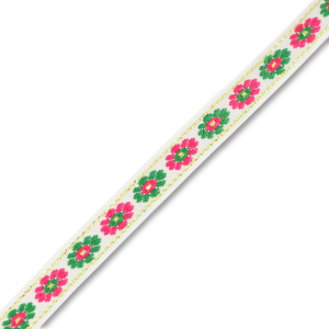 Ribbon with flowers White-Green-Pink