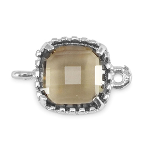 Crystal glass connectors square Black Diamond-Silver