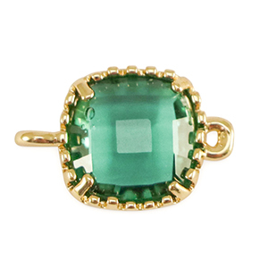 Crystal glass connectors square Emerald Green-Gold