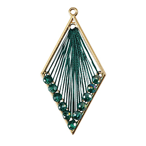 Crochet pendants with macram&eacute; bead cord and faceted beads rhombus Gold-Metallic Dark Green