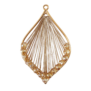 Crochet pendants with macram&eacute; bead cord and faceted beads drop Gold-Metallic Champagne