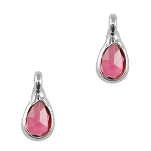 Crystal glass charms drop Pink-Silver