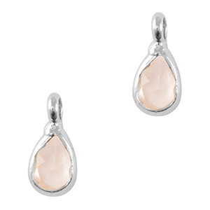 Crystal glass charms drop Light Pink-Silver