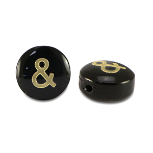 Glass beads rondelle "&" Black-Gold