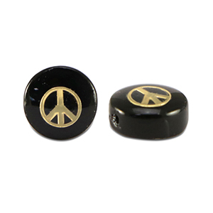 Glass beads rondelle peace Black-Gold