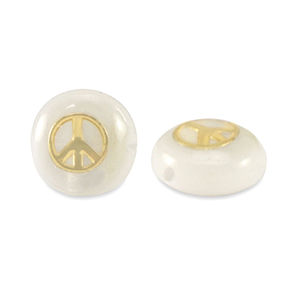 Glass beads rondelle shell look peace White-Gold