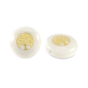 Glass beads rondelle shell look tree of life White-Gold