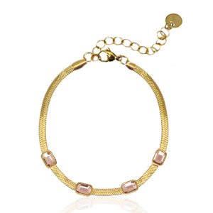 Stainless steel snake bracelets crystal Gold-Pink
