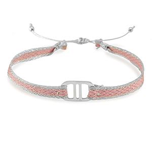 Ready-made Bracelets ribbon with Stainless steel connector Light Pink-Silver
