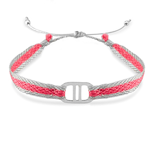 Ready-made Bracelets ribbon with Stainless steel connector Dark Pink-Silver
