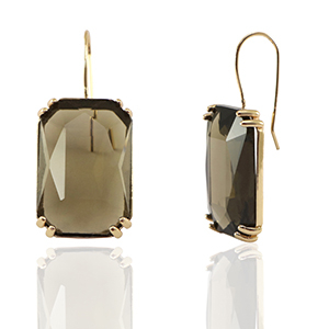 Crystal Glass earrings / earpins rectangle Brown-Gold