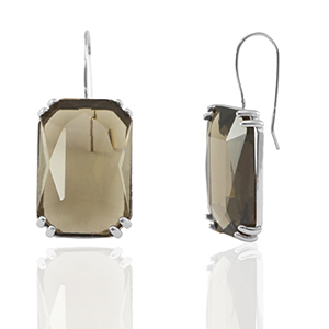 Crystal Glass earrings / earpins rectangle Brown-Silver