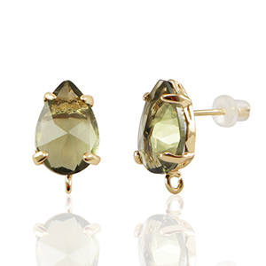 Crystal Glass earrings / earpins with loop drop Brown-Gold