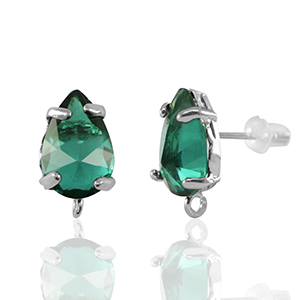 Crystal Glass earrings / earpins with loop drop Green-Silver