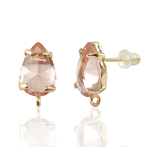Crystal Glass earrings / earpins with loop drop Peach-Gold