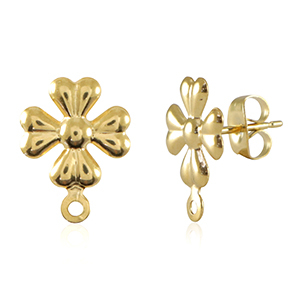 Stainless steel findings earrings / earpin flower with loop Gold