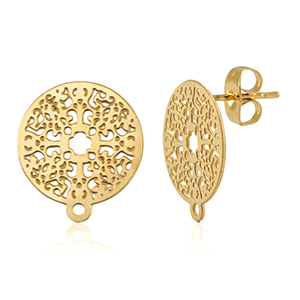 Stainless steel findings earrings / earpin 14mm with loop Gold