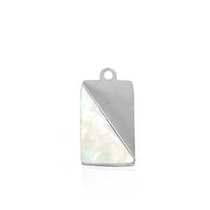 Stainless steel charms shell rectangle Silver-White (natural colour)