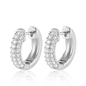 Brass TQ metal earrings creole cubic zirconia Silver