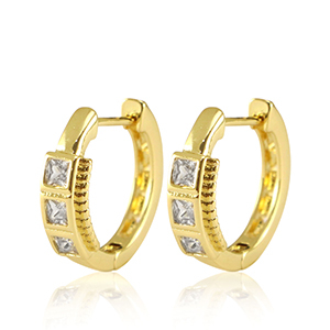 Brass TQ metal earrings creole cubic zirconia Gold
