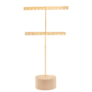 Jewellery display T-From for earrings with wooden standard Natural-Gold
