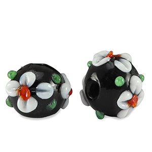 Hand-painted Glass beads flower Black-White