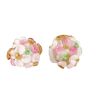 Hand-painted Glass beads flower White-Pink