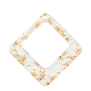 Resin pendants with dried flowers rhombus Gold-Light Pink