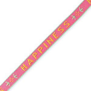 Ribbon text "happiness" Orange-Magenta