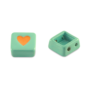Tile beads square Turquoise-Orange