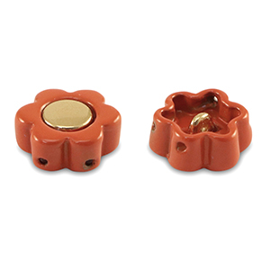 Tile beads flower Coral Red-Gold