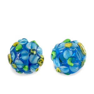 Hand-painted Glass beads flower Prussian Blue-Light Blue