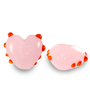 Hand-painted Glass beads heart dots Pink-Red