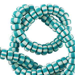 Polymer beads rondelle 7mm White-Baltic Turquoise Blue