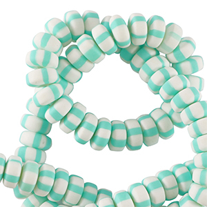 Polymer beads rondelle 7mm White-Mint Blue
