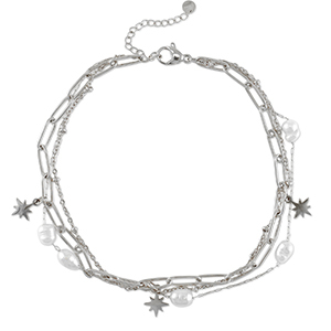 Stainless steel anklets pearl Silver-White